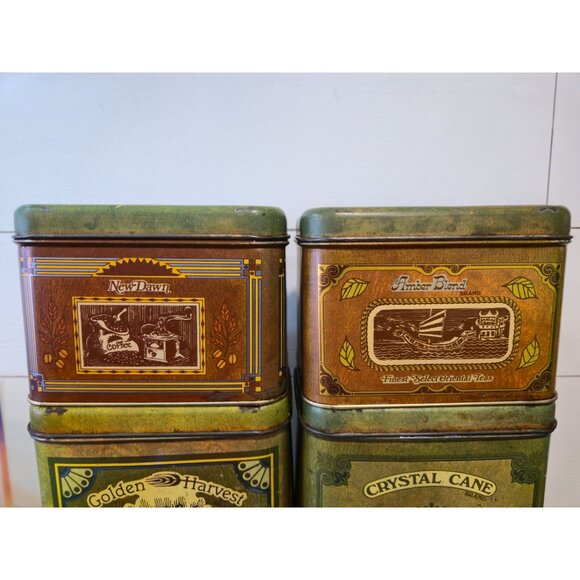Retro Kitchen Tin Canister Set Coffee, Tea, Sugar & Flour Tins Vintage 1970s Sty - Picture 6 of 16
